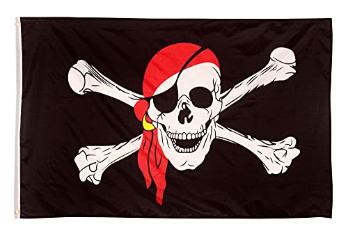 Aricona Piratenflagge - Fahne mit Totenkopfdesign mit Messing-Ösen - 90 x 150 cm - Wetterfeste Fahnen für Fahnenmast - 100% Polyester