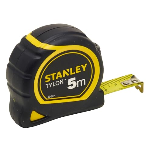 Stanley Bandmaß Tylon 1-30-697 (5m, 19mm Bandbreite, extra starkes gebogenes Band, mit Polymer-Schutzschicht, robustes Kunststoffgehäuse, mit Feststeller, automatischen Rücklauf & Gürtelclip)