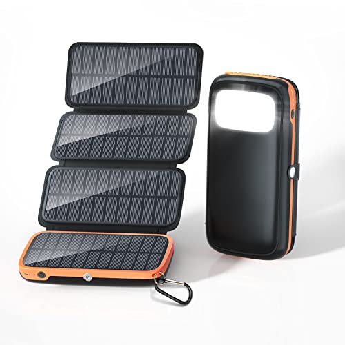 CONXWAN Solar Powerbank 26800mAh Solarladegerät mit 4 Solarpanel und 3 Ausgängen, USB C Externer Akku Tragbares Ladegerät für Outdoor Camping, Wandern