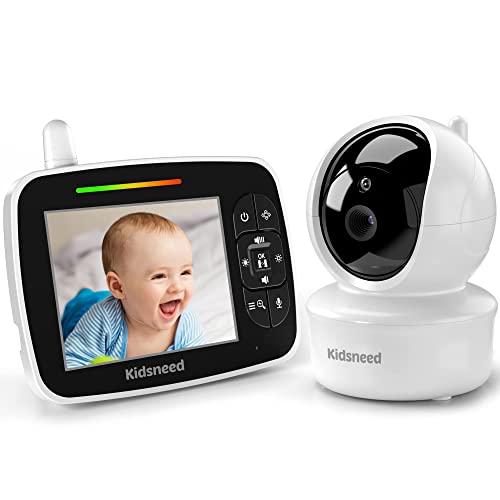 Kidsneed Babyphone, Babyphone mit Video, mit Ferngesteuerter Zoom-Kamera und Audio, Großbild, Nachtsicht, Zwei-Wege-Gespräch, Temperaturanzeige, Schlaflieder, VOX-Modus, 300 Meter Reichweite