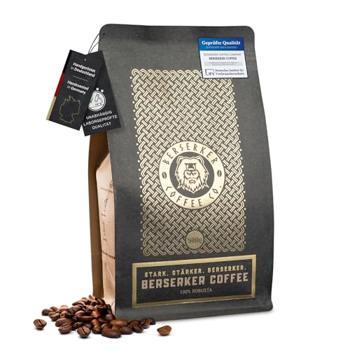BERSERKER COFFEE Extra Starke Kaffeebohnen - 1x500g - 237mg Koffein auf 100ml - Säurearm - Ganze Bohnen für Kaffeevollautomat, Espressomaschine