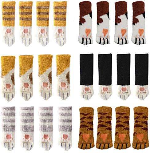 Yolococa 24 Stühle-Socken mit Katzenpfoten, Fußbodenschutz, Kratzfest, geräuscharm, 24 Stück (6 Sets)