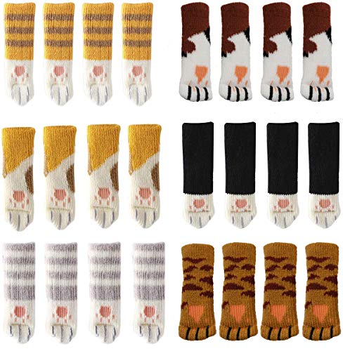 Yolococa 24 Stuhlsocken, niedlich, Katzenpfoten, Stuhlbeinschutz, Bodenschutz, Kratzfest, geräuscharm, 24 Stück (6 Sets)