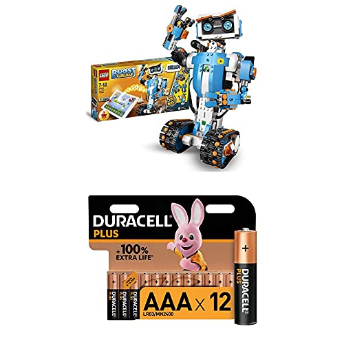 LEGO 17101 Boost Programmierbares Roboticset, 5-in-1 App-gesteuertes Modell, interaktiven Roboter Spielzeug und Bluetooth-Funktion + Duracell Plus AAA Alkaline-Batterien, 12er Pack