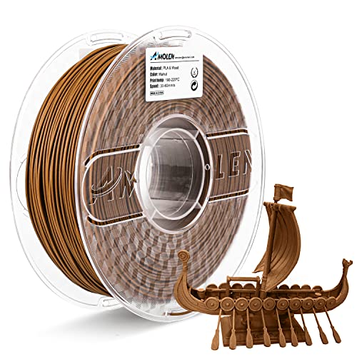 AMOLEN PLA Filament 1.75mm, Holz Nussbaum 3D Drucker Filament mit 30% Echter Holzfaser, Maßgenauigkeit +/- 0,03 mm, Holz Filament 1 kg (2,2 lbs) Spule, Biologisch Abbaubar