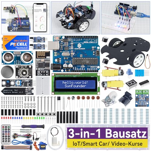 SUNFOUNDER Ultimate Starter Kit Kompatibel mit Arduino UNO IDE Scratch, 3 in 1 IoT/Smart Car/Basic Kit mit Online-Tutorials, 192 Artikel, 87 Projekte, Geeignet für Anfänger ab 8 Jahren